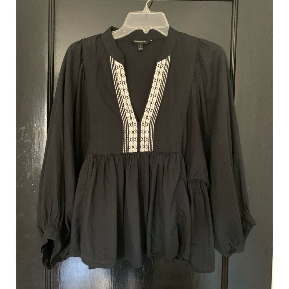 Banana Republic Black Cotton Top with Embroidery